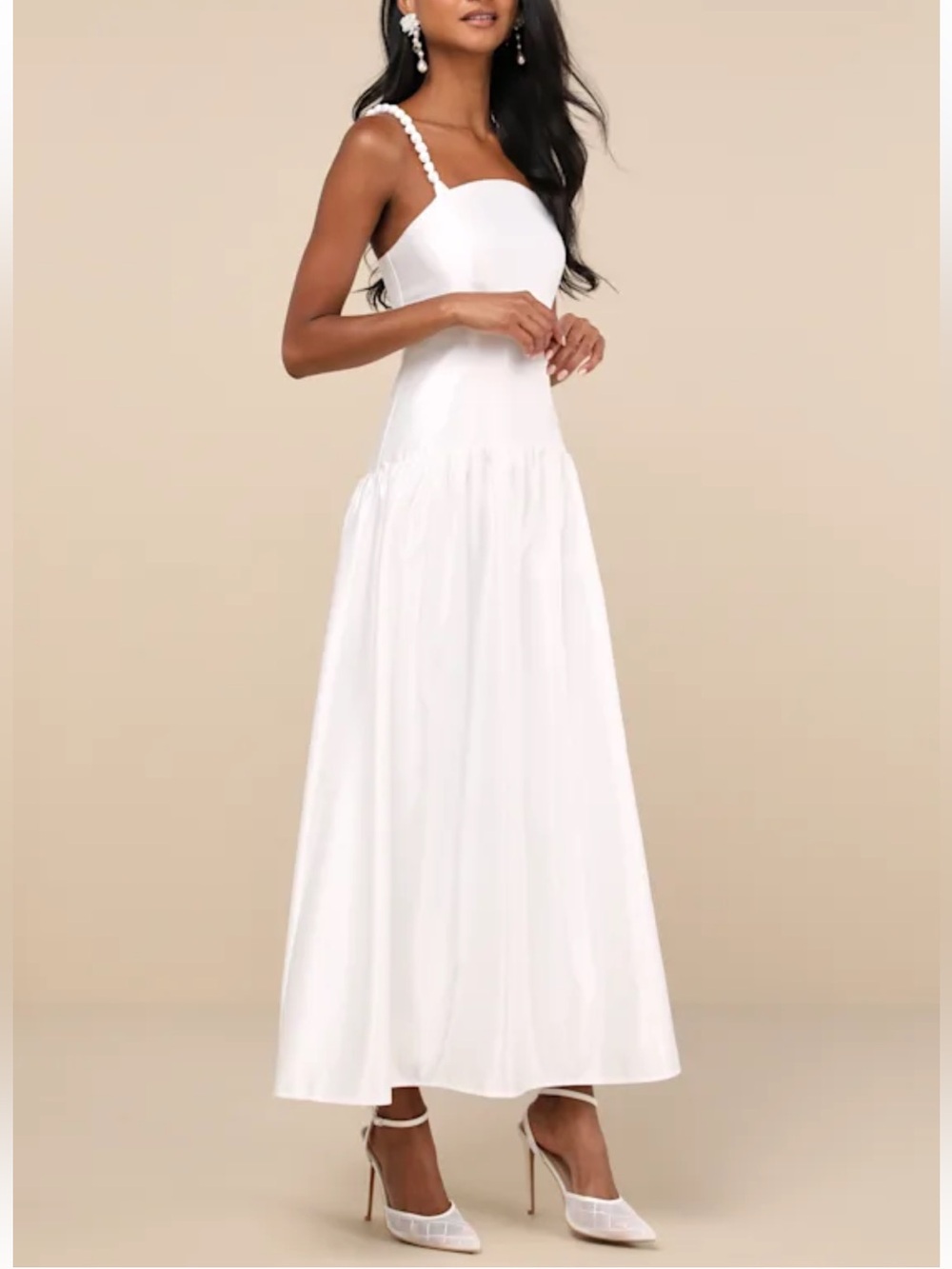Lulus | Modern Adoration White Satin Backless Lace-Up Maxi Dress | Large New